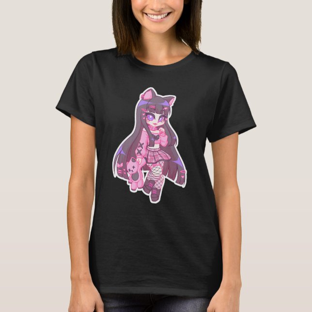 Camiseta Kyuuchandesu Neko Emo Girl Cat Alt Girl (Frente)