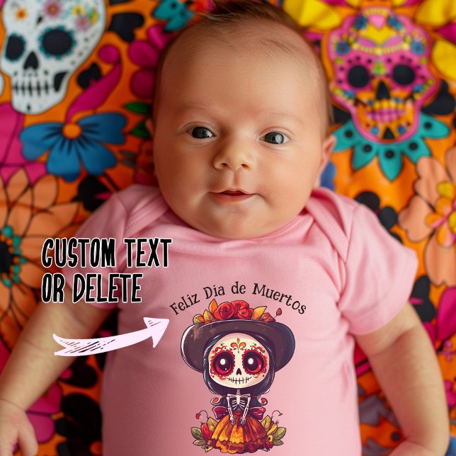 Camiseta La Catrina (La Catrina with custom text, baby bodysuit)