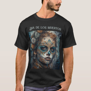 Camiseta La Catrina Azul Dia de los Muertos Crânio de Açúca