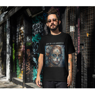 Camiseta La Catrina Azul Dia de los Muertos Crânio de Açúca