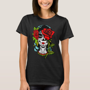 Camiseta La Catrina Santa Morte Rosa Caveira de Açúcar Cala