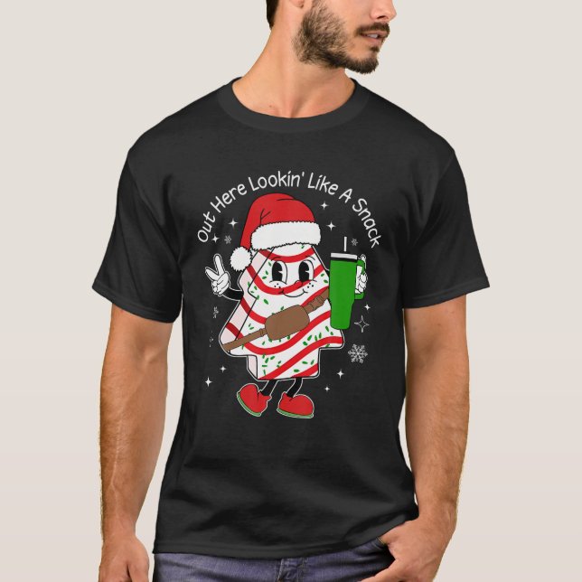 Camiseta Lá Fora, Parecendo Um Snack Stanley Tumbler Xmas (Frente)