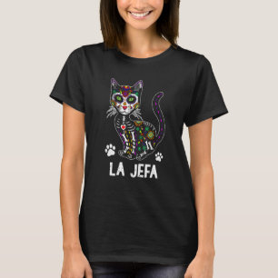Camiseta La Jefa Gato Crânio Açucarado Mexicano Dia Dos Mor