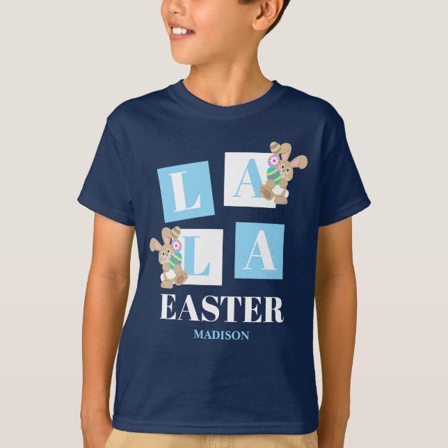 Camiseta La La Easter Cute Bunny Navy Blue Boys (Frente)