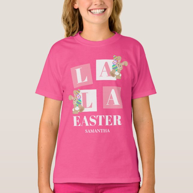 Camiseta La La Easter Cute Bunny Pink Girls  (Frente)