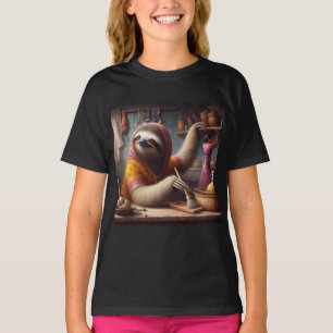 Camiseta Lã Limpando uma cozinha