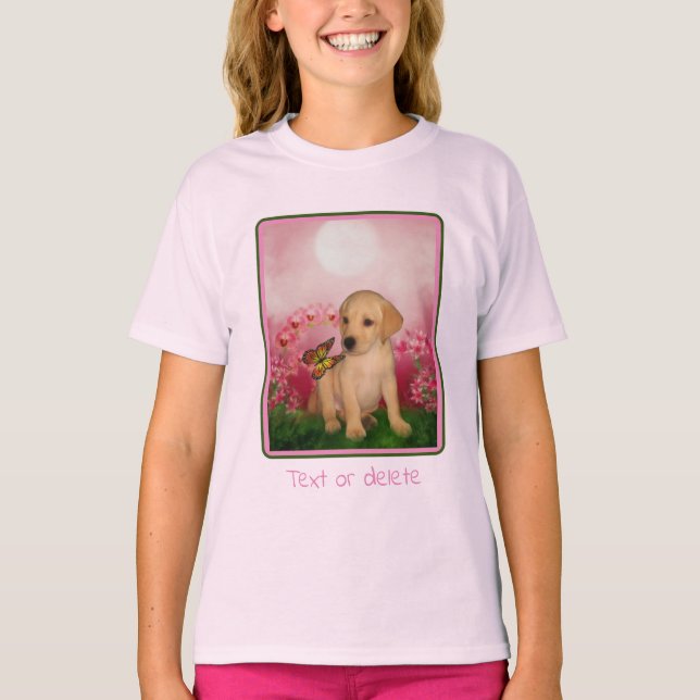 Camiseta Lab Amarelo Borboleta Borboleta Flor Lily Arte Can (Frente)