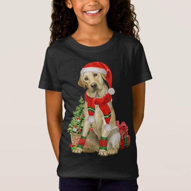 Camiseta Lab Amarelo Labrador Árvore de Natal Cachorro Sobr (Frente)