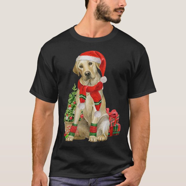 Camiseta Lab Amarelo Labrador Árvore de Natal Cachorro Sobr (Frente)