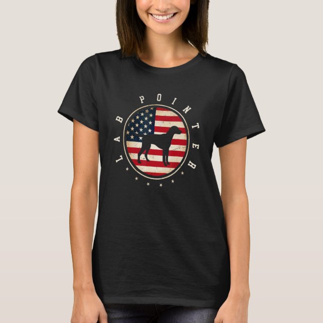 Camiseta Lab Pointer EUA Bandeira 4 de Julho Mãe Pai de Cac (Frente)