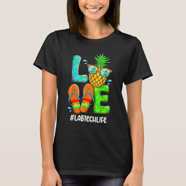 Camiseta Lab Tech Love Summer Pineapple Tropical Flower Fli (Frente)