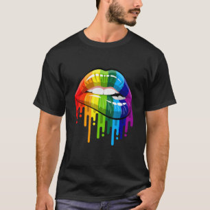 Camiseta Lábio Colorido Dentes De Mordida Arco-Íris Desejam
