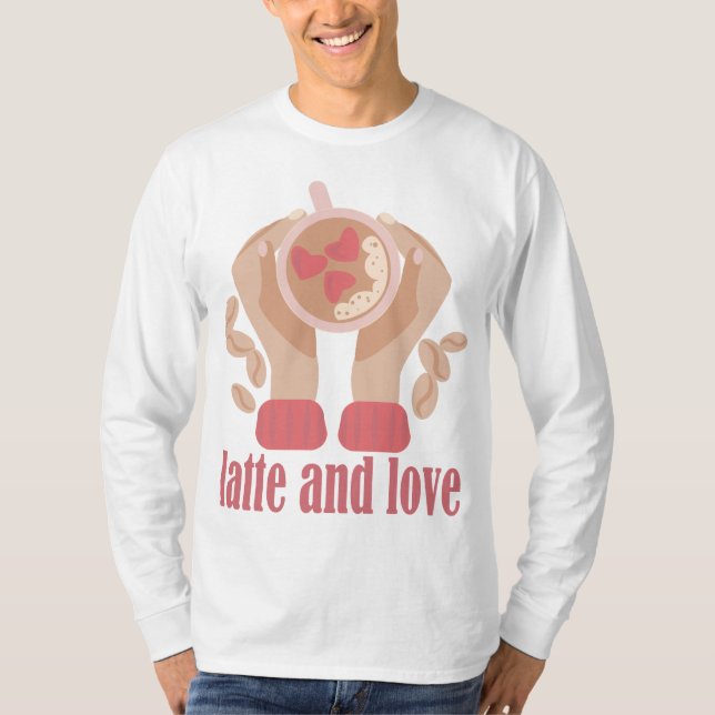 Camiseta Lábio e xícara de amor, mãos e café, citação de T- (Frente)