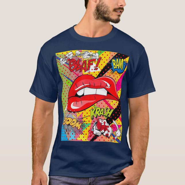 Camiseta Lábios adoráveis de arte retro-Pop para artistas (Frente)