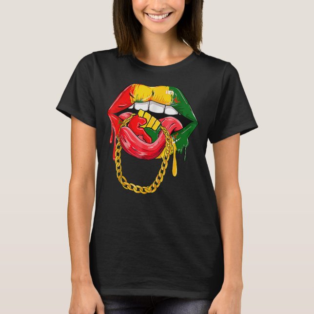 Camiseta Lábios Africanos Bandeira África História Negra Or (Frente)