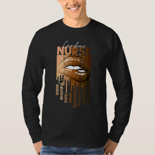 Camiseta Lábios Afro Enfermeira Cardíaca Preta Rainha Enfer