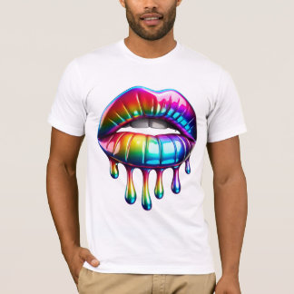 Camiseta Lábios Arco-Íris com Glossy Hyper-Realísticos com 