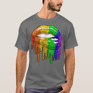 Camiseta Lábios Arco-Íris mordendo Gay LGBT LGBT Legal Homo