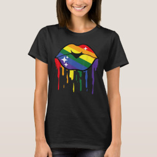 Camiseta Lábios arco-íris orgulho da comunidade de paz LGBT