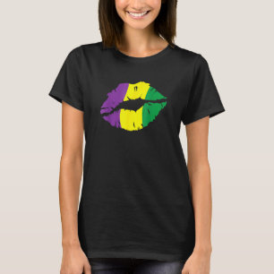 Camiseta Lábios Beijam Mardi Gras New Orleans Para Mulheres