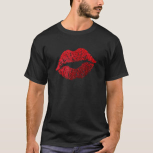 Camiseta Lábios Beijam Vermelho Beijando Batom Lábios Verme