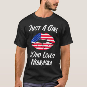 Camiseta Lábios Boca Amor Bandeira Americana Nebraska