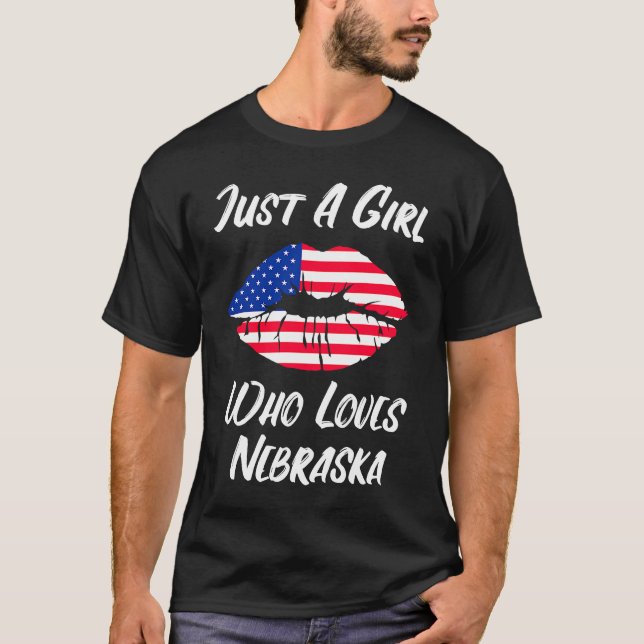 Camiseta Lábios Boca Amor Bandeira Americana Nebraska (Frente)