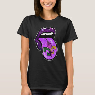 Camiseta Lábios Carnaval de Mardi Gras Roxo Fleur De Lis Mu