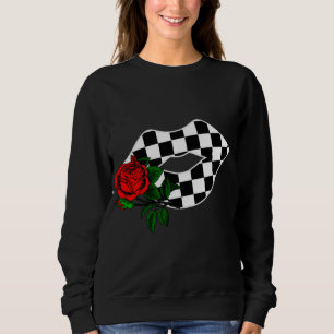 Camiseta Lábios checados beijam rosas vermelhas de xadrez