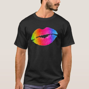 Camiseta Lábios Coloridos Maquiagem de Batom