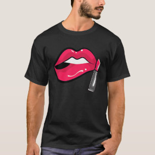 Camiseta Lábios cor-de-rosa Bico Bico Boca 80s 90s Tema Ret