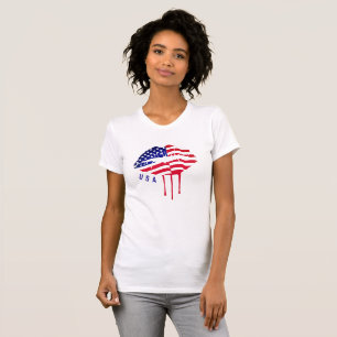 Camiseta Lábios da forma da bandeira dos EUA do gotejament