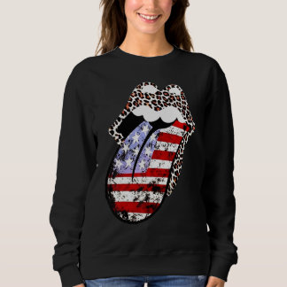 Camiseta Lábios De Bandeira Americanos Língua Leopardo Patr