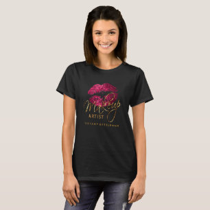 Camiseta Lábios de brilho rosa quente do artista
