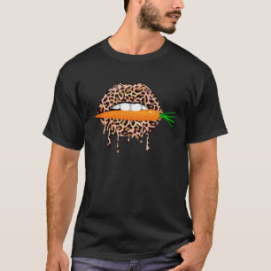 Camiseta Lábios de Estampa de Leopardo de Cenoura Divertido