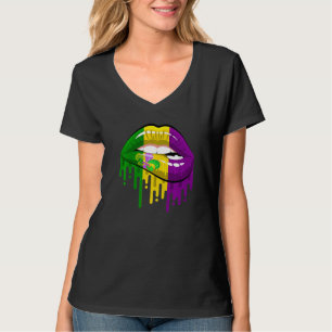 Camiseta Lábios de fantasias Mulheres Fleur De Lis Mardi Gr