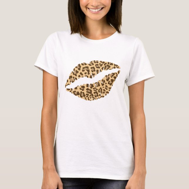 Camiseta Lábios de impressão leopardo (Frente)