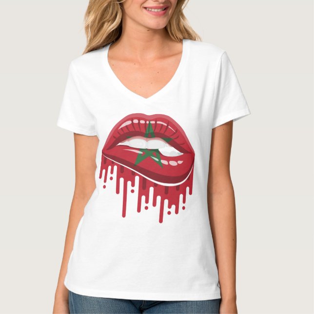 Camiseta lábios de Marrocos orgulho raiz bandeira (Frente)