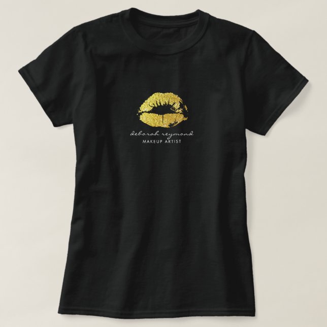 Camiseta lábios de ouro para uma beleza artística da maquia (Frente do Design)