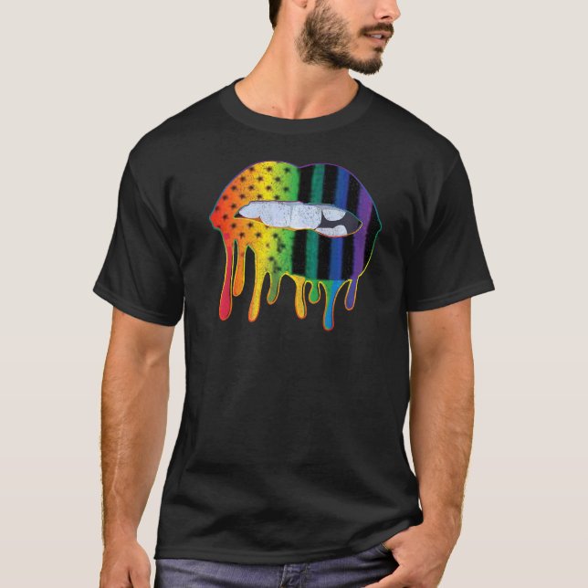 Camiseta Lábios de Pavilhão Americano Lgbtq Orgulho gay do  (Frente)