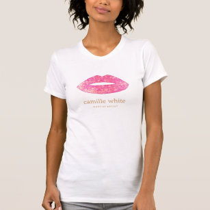 Camiseta Lábios De Sequência Rosa De Artista Divertida Make