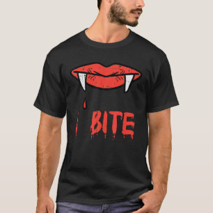 Camiseta Lábios De Vampiro De Halloween Eu Mordo Presas Cos
