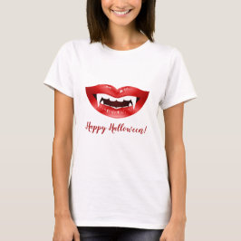 Camiseta Lábios de Vampiro Vermelho Boca Com Presas Feliz H