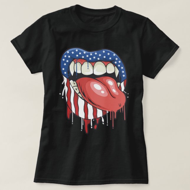 Camiseta Lábios de vampiros da bandeira americana (Frente do Design)