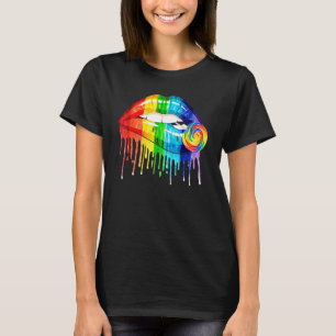 Camiseta Lábios do Arco-Íris legal mordendo doce Lgbt Les O