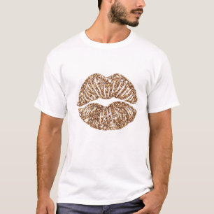 Camiseta Lábios Dourados com brilho