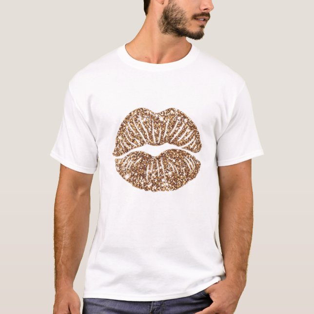 Camiseta Lábios Dourados com brilho (Frente)