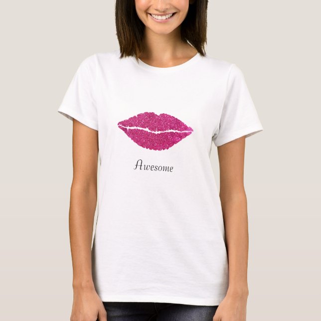 Camiseta Lábios dourados rosa brilhantes (Frente)