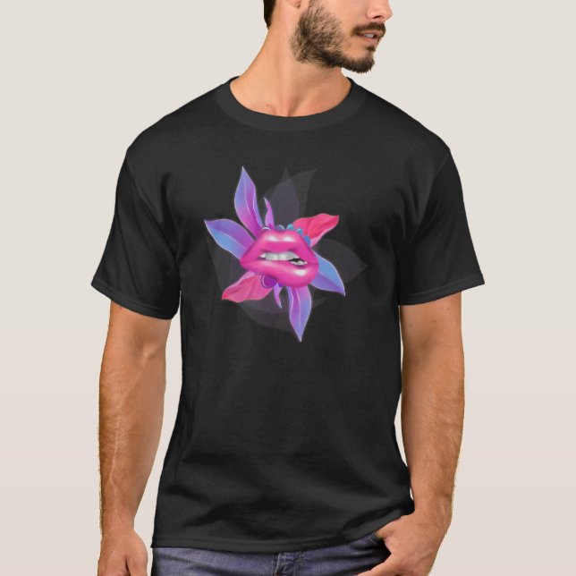 Camiseta Lábios e Folhas Rosa Pastel Moderno Capa Futurísti (Frente)