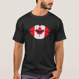Camiseta Lábios e Mapeamento Folha de Pavilhão Canadense Fe